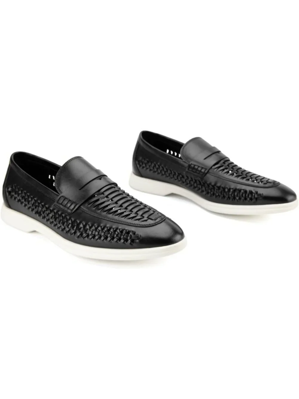 🆕Men's All Bkack Leather Loafers Slip-On Moccasins Dress Shoes Lightweight
